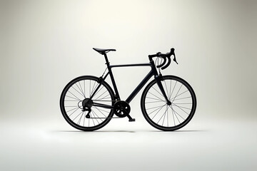 Fototapeta premium Professional black road bike in minimalist style with clean studio lighting on a neutral background with space for text 