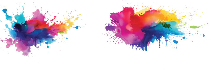 Bright colorful watercolor splash splatter stain brush strokes on white background. Modern vibrant aquarelle spot. Aquarelle explosion on white. Element. Vector watercolor illustration isolated design