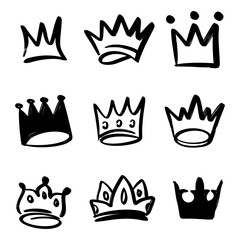 Hand drawn vector crown doodle on white background.