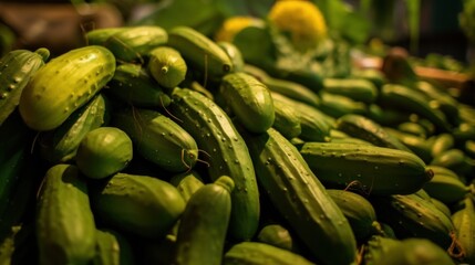 Fresh Green Cucumbers at the Market