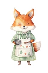 Fototapeta premium Fox cooking cartoon cute white background.