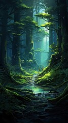 Naklejka premium Deep forest woodland outdoors scenery.