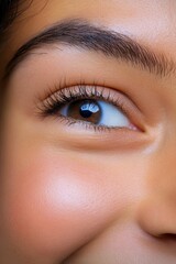 Obraz premium A close-up of a brown eye with long lashes.
