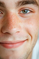 Fototapeta premium Close-up of a man's face with freckles.