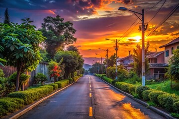 Naklejka premium Empty Sumedang Road Dusk - Indonesia October 2024 - Rule of Thirds