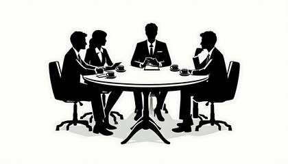 Business Meeting Silhouette with Professionals at Round Table. generator AI