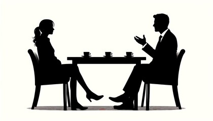 Silhouette of Professional Meeting Between Man and Woman at Table. generator AI