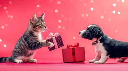 Whimsical valentine's card with cartoon cat for holiday greetings