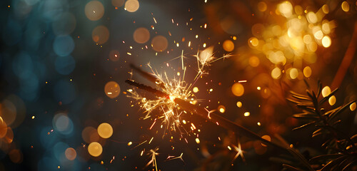 Fototapeta premium Close-up of sparklers burning on a blurred background, a new year celebration concept.