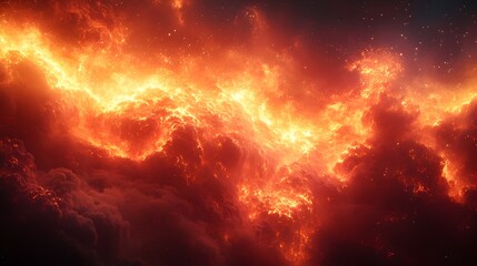 Captivating image depicting a cosmic inferno - a blazing,turbulent explosion of fire and energy in the depths of the universe. This dramatic.