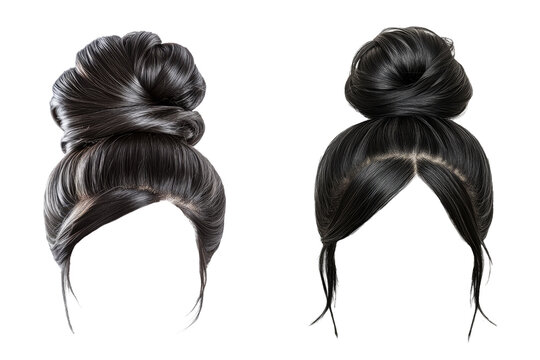 Two beautiful women wigs with bun style. transparent background