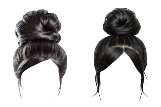 Two beautiful women wigs with bun style. transparent background