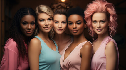 Fototapeta premium Diverse Group of Beauty Bloggers Celebrating Individuality and Style