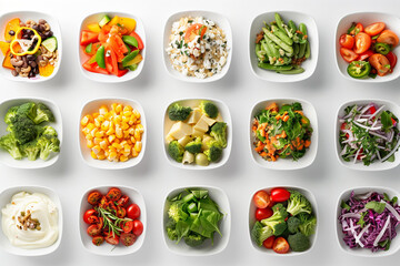 Colorful Assortment of Fresh Vegetables in White Bowls