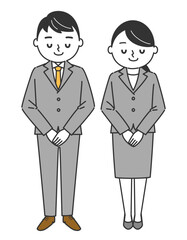 お辞儀　ビジネスパーソン　全身　イラスト　ベクター