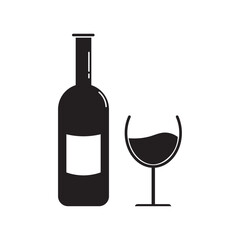 vector flat icon of glass along with wine bottle