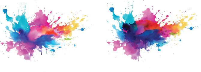 Bright colorful watercolor splash splatter stain brush strokes on white background. Modern vibrant aquarelle spot. Aquarelle explosion on white. Element. Vector watercolor illustration isolated design