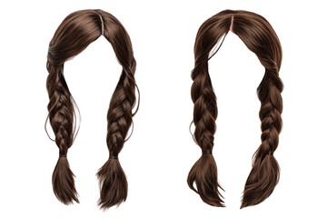 Two beautiful women's braided wigs with brown colors. transparent background