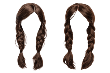 Two beautiful women's braided wigs with brown colors. transparent background