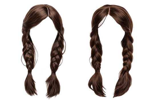 Two beautiful women's braided wigs with brown colors. transparent background