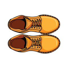 Cartoon Yellow Work Boots Vector Illustration