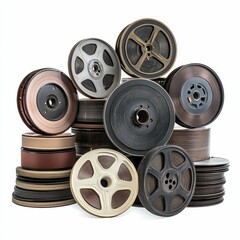 Fototapeta premium A stack of vintage film reels.