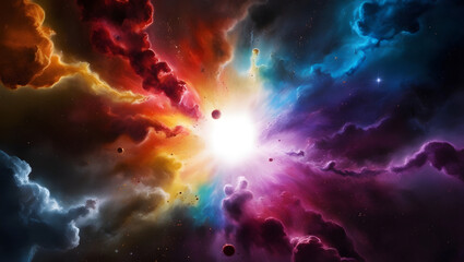 Vibrant Cosmic Explosion - Colorful Nebula and Stars in Deep Space