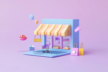 Digital marketing concept showcasing payment and online shopping, highlighting e-commerce processes 

