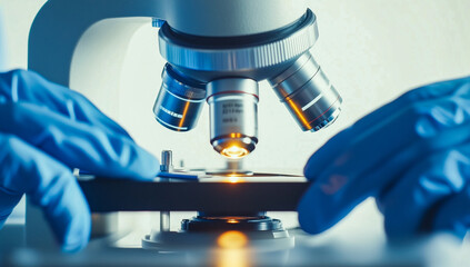 High-resolution close-up of microscope in use