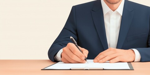 A businessman writing notes in a notebook during a meeting or planning session.