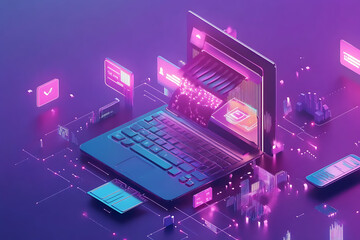 Digital marketing concept showcasing payment and online shopping, highlighting e-commerce processes 