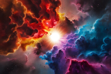 Vibrant Cosmic Explosion - Colorful Nebula and Stars in Deep Space