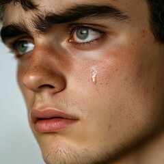 Fototapeta premium Close-up portrait of a young man crying.