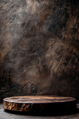 Empty bark stump podium provides a natural wooden surface for showcasing products in an eco-friendly, rustic display