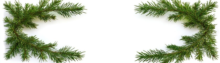 Obraz premium A decorative arrangement of evergreen branches framing a blank space.