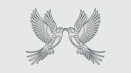 Obraz premium Vintage Illustration of Two Birds Among Floral Background 