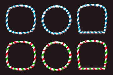 Candy cane frame collection. Christmas colored border with stripes set