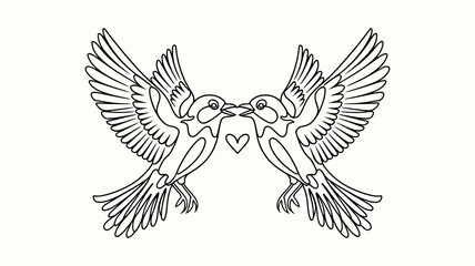 Vintage Illustration of Two Birds Among Floral Background 