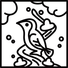 線画正方形ミニ花札　鶯　如月　梅　2月　梅に鶯