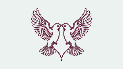 Vintage Illustration of Two Birds Among Floral Background 