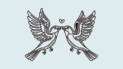 Vintage Illustration of Two Birds Among Floral Background 