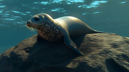 Obraz premium Underwater Seal Resting on a Rock