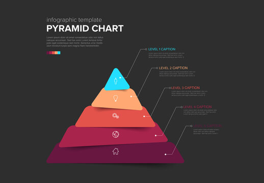 Infographic Maslow Pyramid chart diagram template made from thick red levels