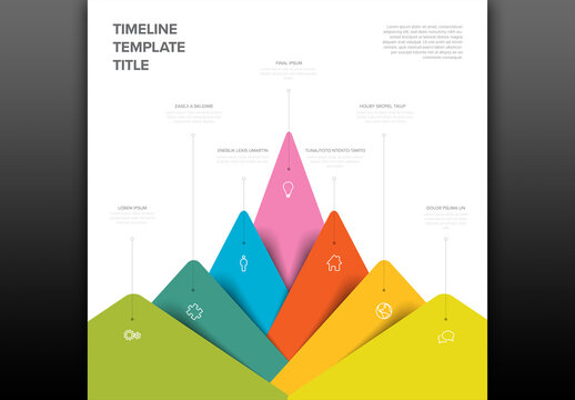 Multipurpose infographic template graph with seven elements as color peak mountains