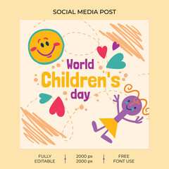 Hand drawn flat world children's day Instagram post