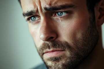 Obraz premium Close-up of man's face with tear.