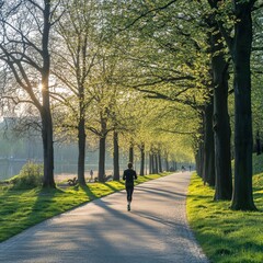 Morning Run Through a Sunlit Park Path