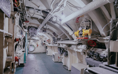 View of the submarine engine room.
