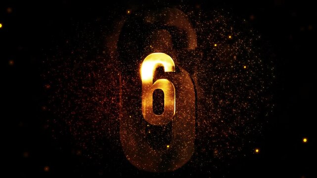 Countdown Ten to zero with gold fire particles animation Effect cinematic title on black abstract background . 4K 3D for show openers, sporting events, title trailer, social media, New Year Eve.