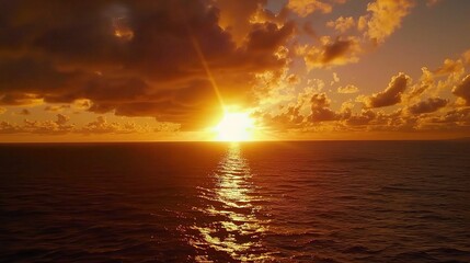 The Breathtaking Ocean Sunrise: A Glorious Display of Golden Rays, Glistening Waters, and the Awakening Sea. The Ocean Sunrise Landscape Where Hope and New Beginnings Emerge